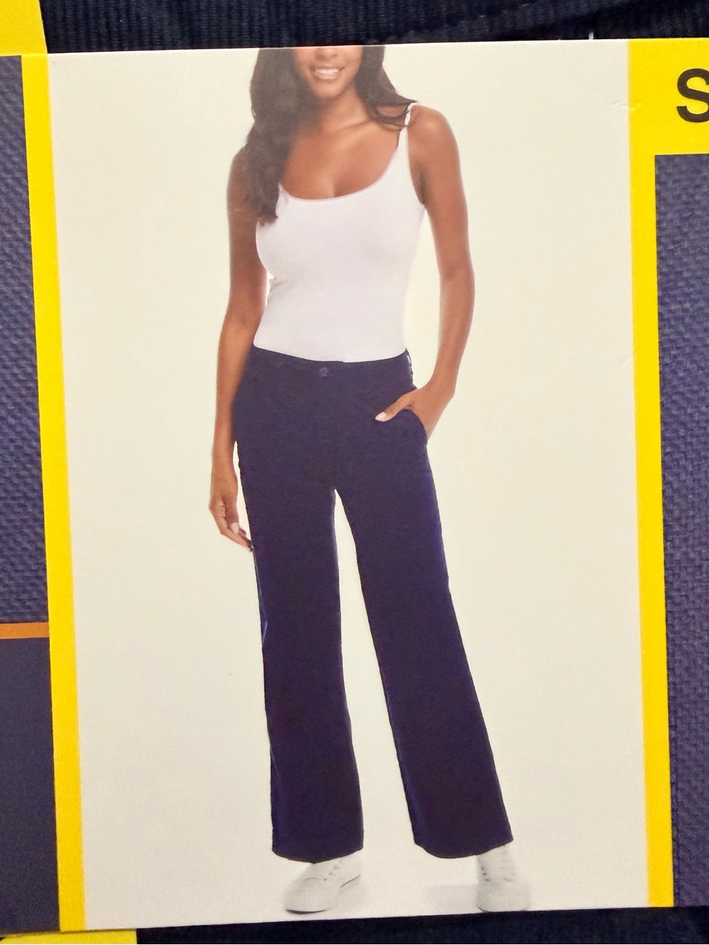 Weatherproof Wide Leg Stretch Corduroy Pants - navy blue - Picture 3 of 3